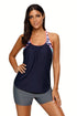 Sexy Navy Blouson Style Printed T-back Tankini Top